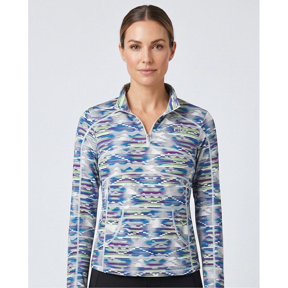 FILA Sport Womens L Quarter Zip Pullover Geometric Print Long Sleeve Top Large